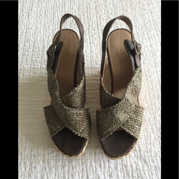 Stuart Weitzman olive raffia rope wedge sandals - Picture 2 of 13